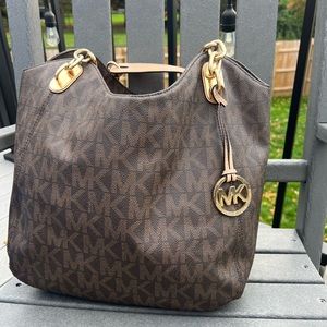 Michael Kors Large Logo Shoulder Bag Chain Straps brown/tan